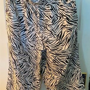 Nicole Miller Black and White Zebra Print Linen Pants
